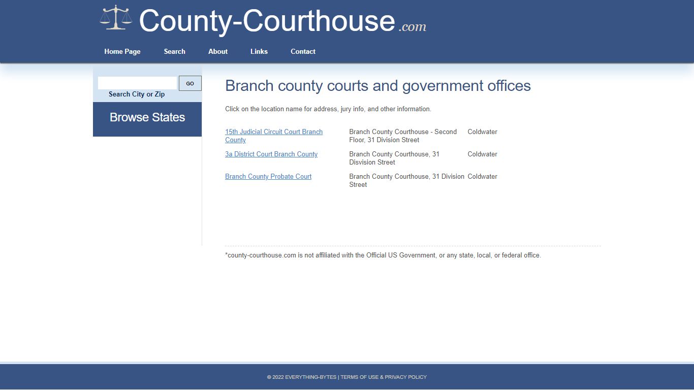 Courts in Branch County, MI - Courthouse Location and Information