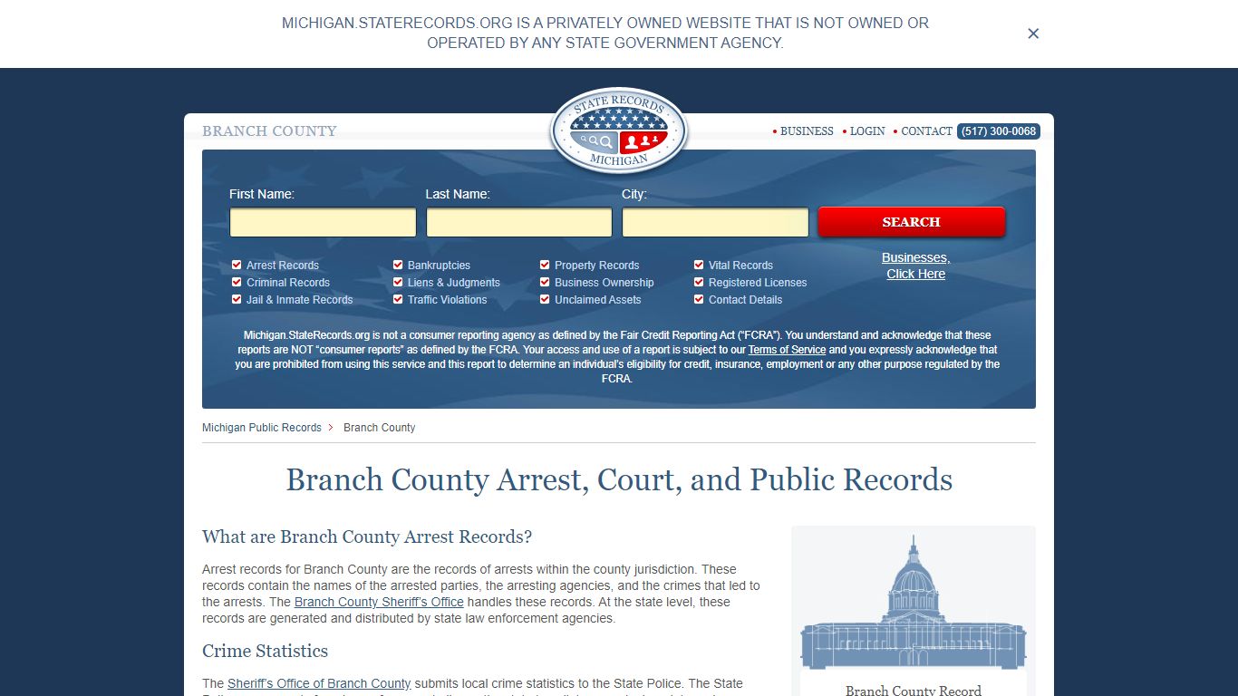 Branch County Arrest, Court, and Public Records