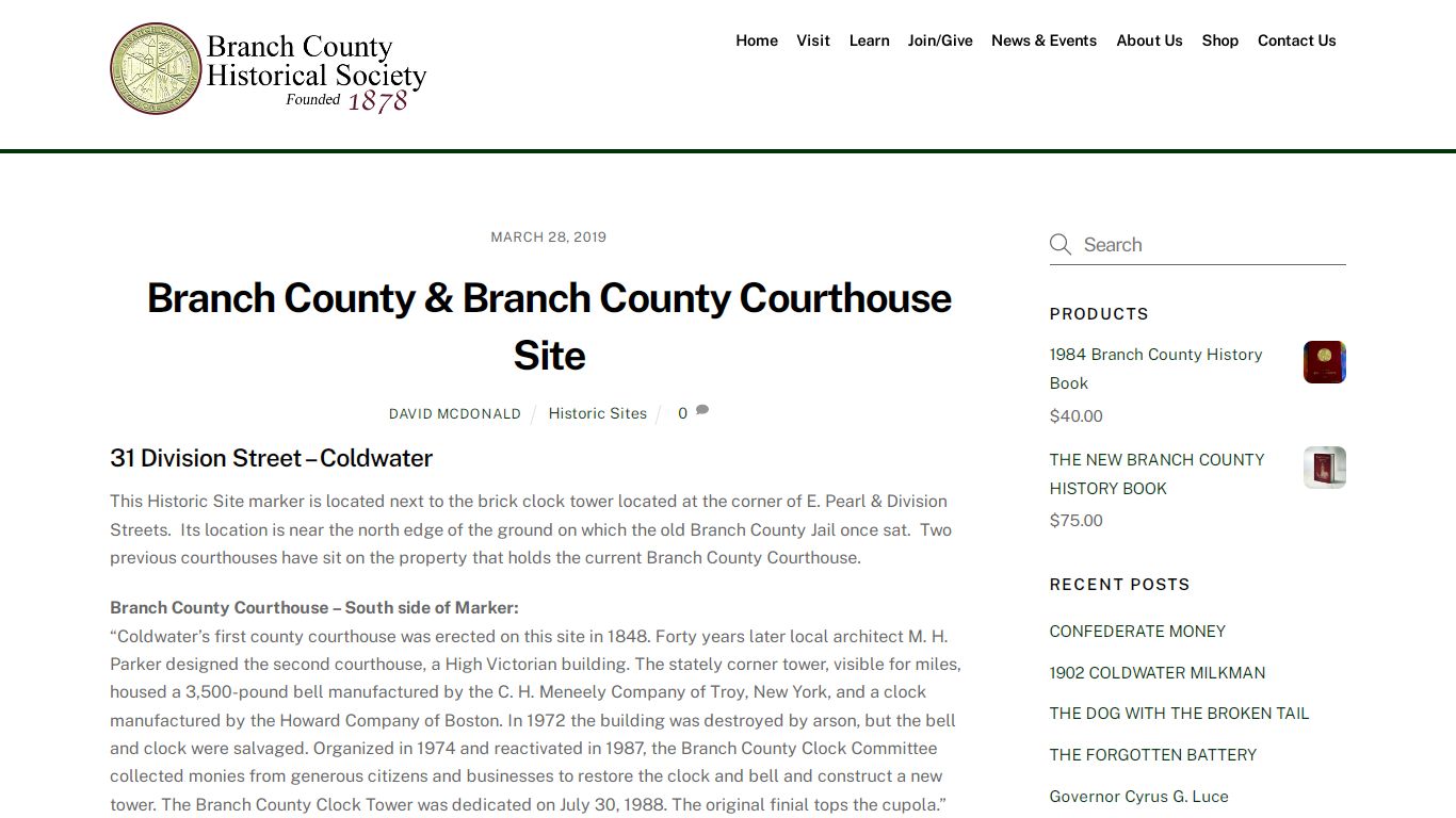 Branch County & Branch County Courthouse Site – Branch County ...