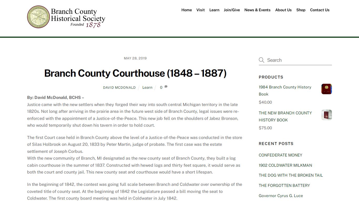 Branch County Courthouse (1848 – 1887) - Branch County Historical Society